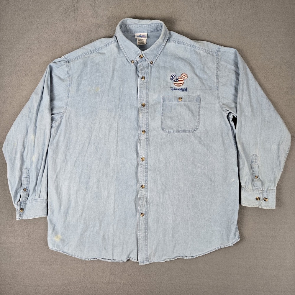Vintage Disneyland Resort Shirt Adult 2XL Americana‎ Chambray Button Long Sleeve